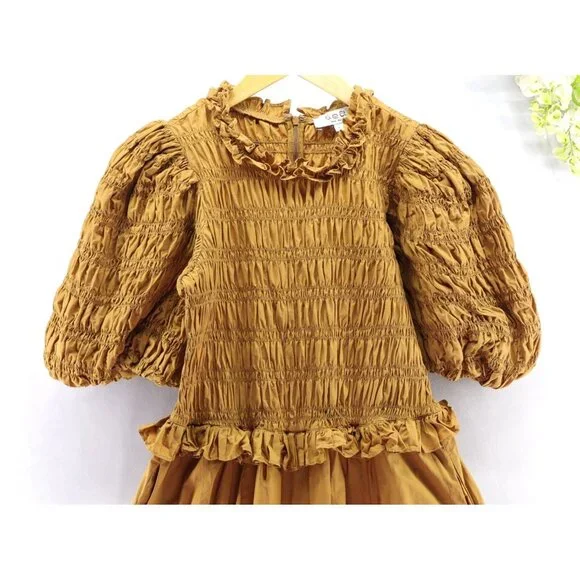Sea New York Women's Rene Smocked Midi Dress Bronze Sz 6 - Picture 3 of 9